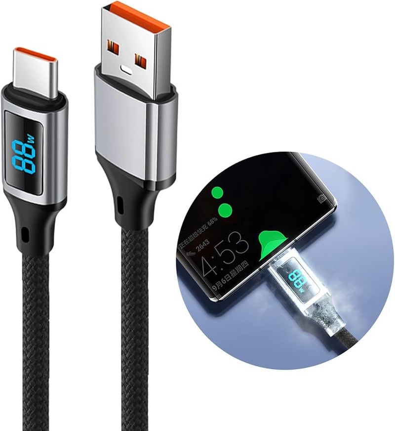 USB C Cable 60W Fast Charging Nylon Braided with LED Power Display for Laptop Phone Tablet - Image 2
